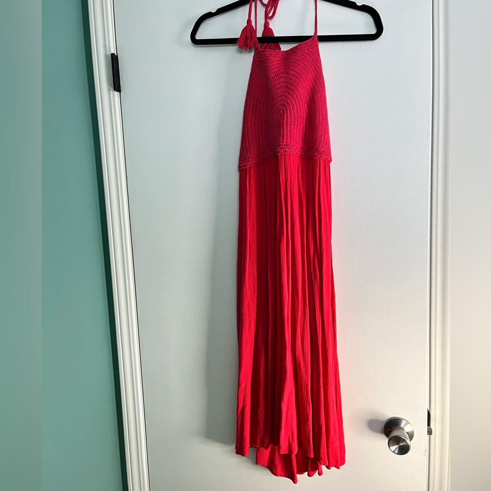 Red maxi dress crochet top